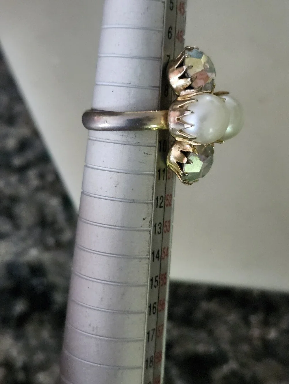 Vtg Faux Pearl and Aurora Crystal Cluster Ring